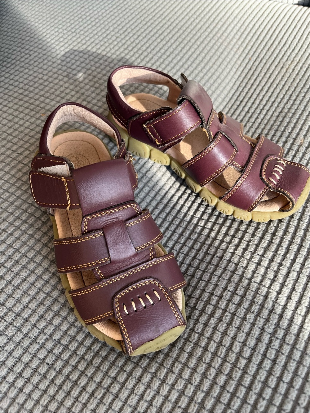 Kids Brown Leather Sandals with Velcro Straps